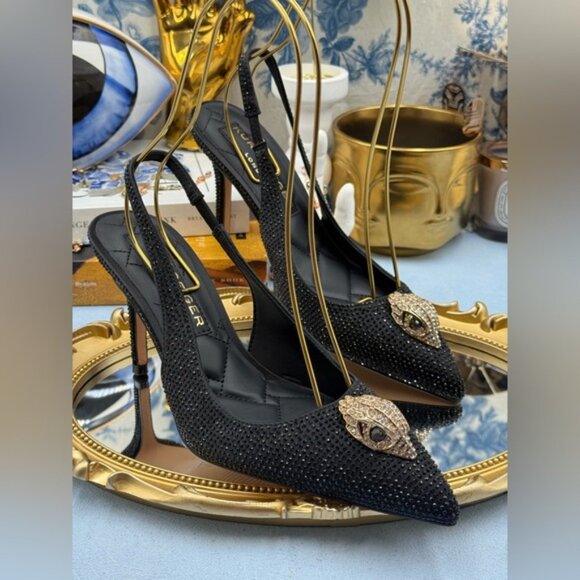 🆕 KURT GEIGER LONDON 🧿 NWOB Belgravia Black Crystal Sling Back Heel, Sz 38 7.5 - Picture 6 of 16